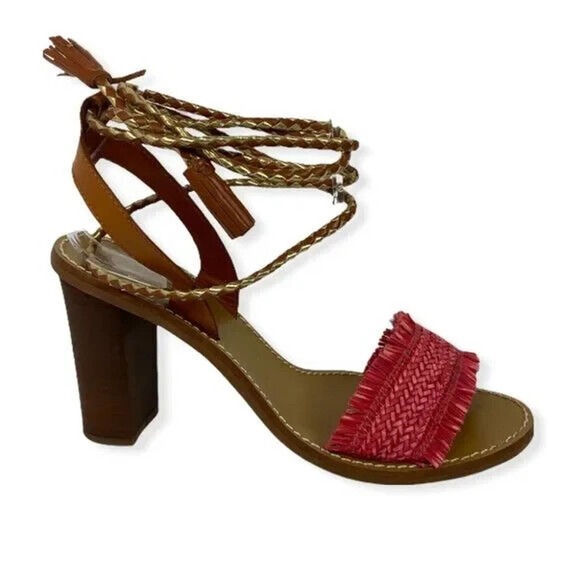 J.‎ Crew Women's Raffia Ankle-Tie High Heel Sandals Bohemian Fringe Boho 8.5 - Picture 14 of 14